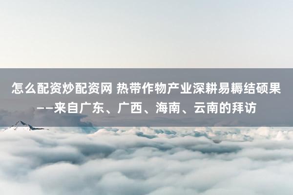 怎么配资炒配资网 热带作物产业深耕易耨结硕果——来自广东、广西、海南、云南的拜访